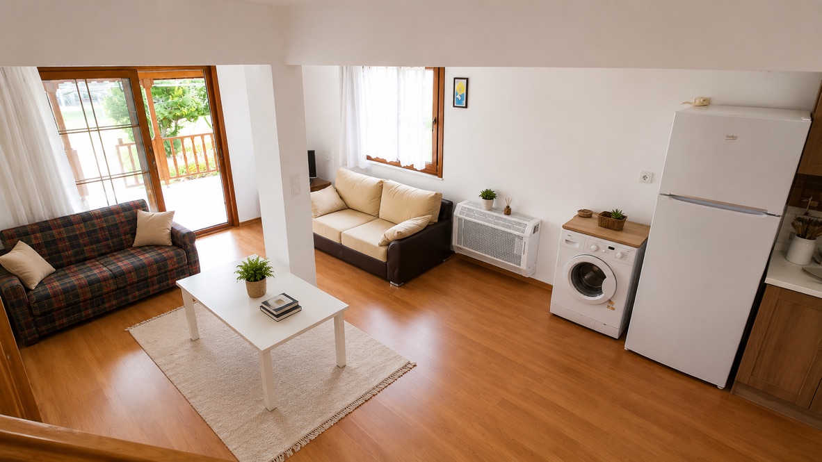 Salon ve açık mutfak yaşam alanı