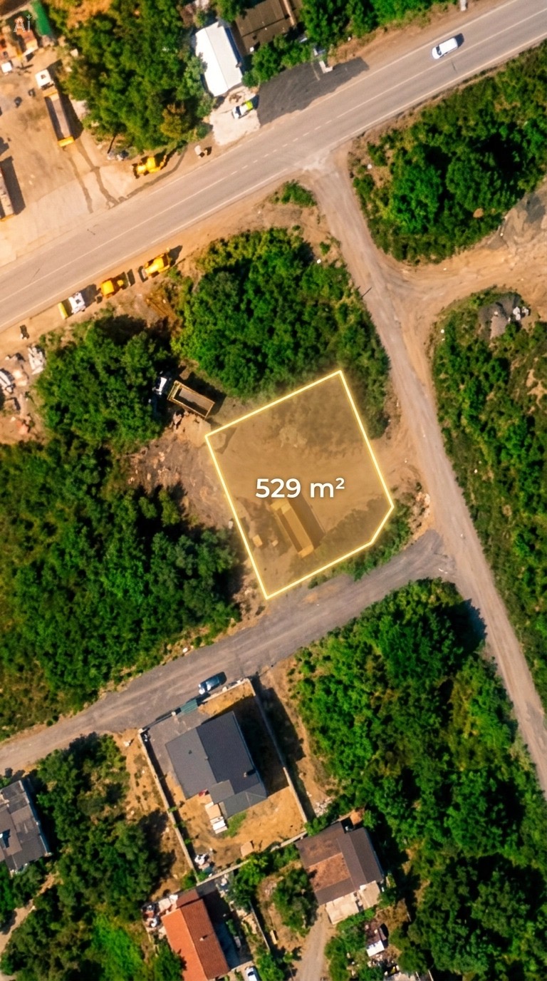 529 m² parselin işaretli drone görünümü