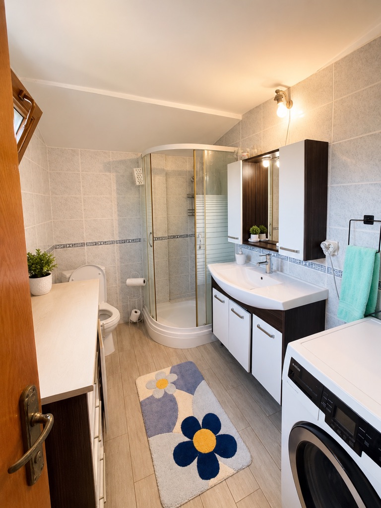 Duş ve yardımcı kullanım alanlı banyo